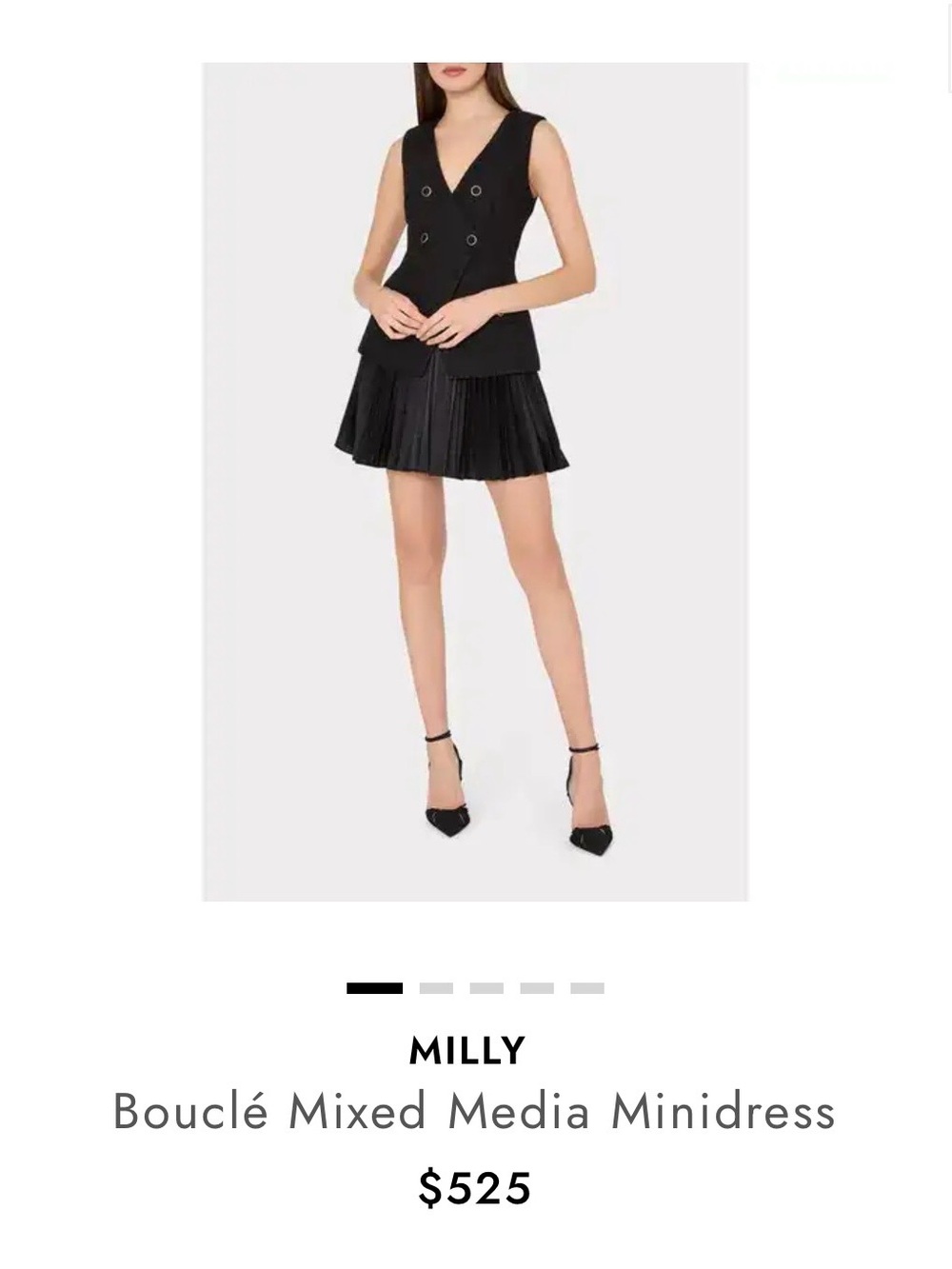Milly Black Bouclé V-Neck Pleated Minidress